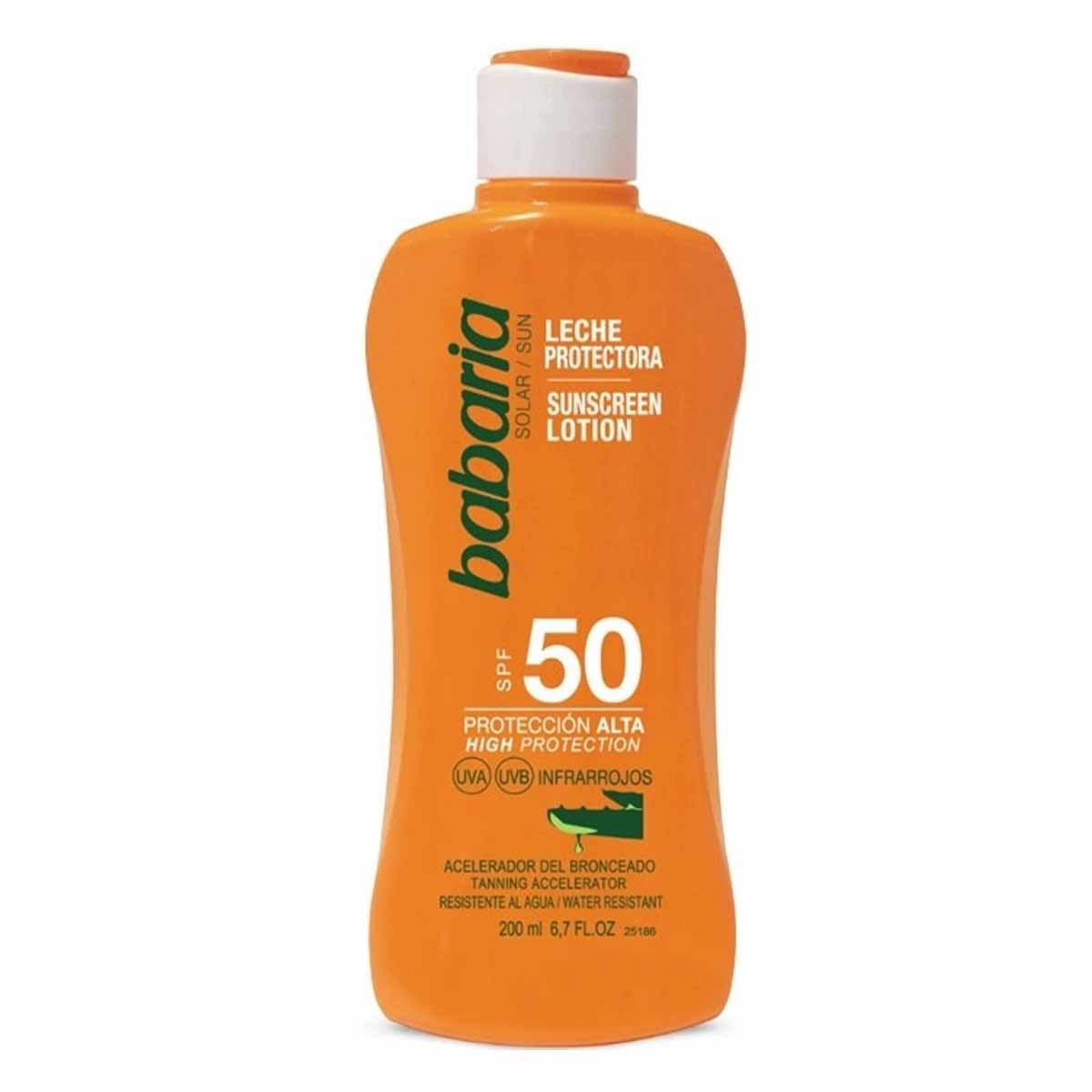 لوسیون ضد آفتاب باباریا babaria حاوی SPF 50 مناسب انواع پوست حجم 200 میل