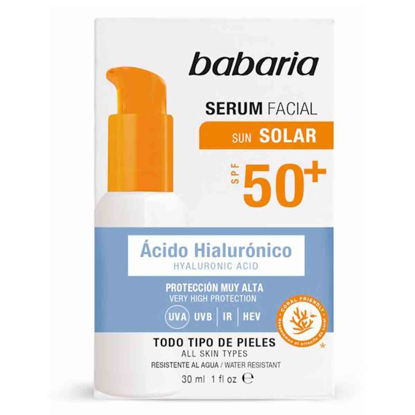 سرم ضد آفتاب باباریا babaria حاوی +SPF 50 مدل هیالورونیک اسید مناسب انواع پوست حجم 30 میل 