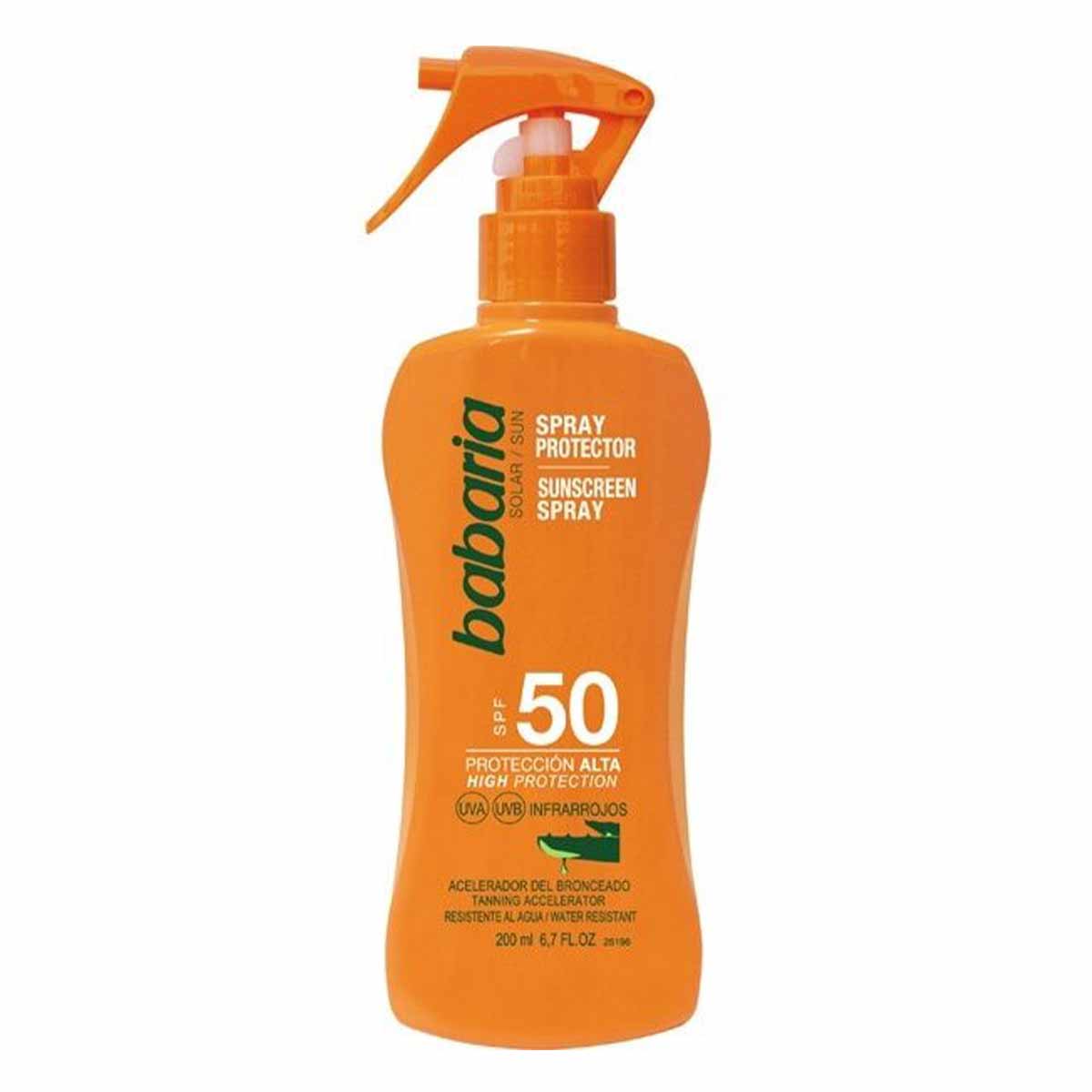 اسپری برنز کننده SPF 50 باباریا babaria حاوی عصاره آلوورا حجم 200 میل